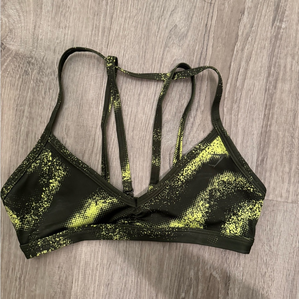 Gymshark Olive and Yellow Strappy Sports Bra